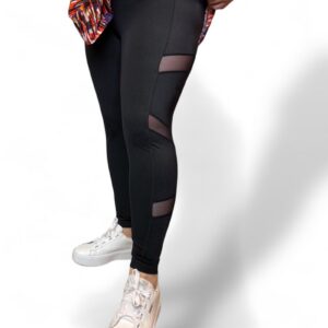 Legging noir brillant ajouré gainant grande taille Mat Fashion – effet sexy et sculptant