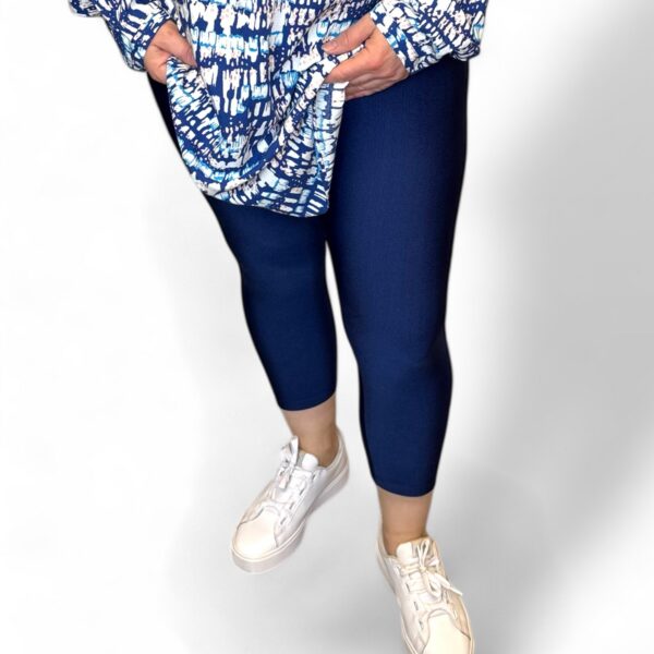 Legging court brillant bleu électrique gainant grande taille Mat Fashion