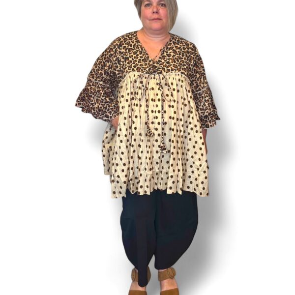 Tunique bohème l'Eté de Jeanne oversize pois et motif léopard