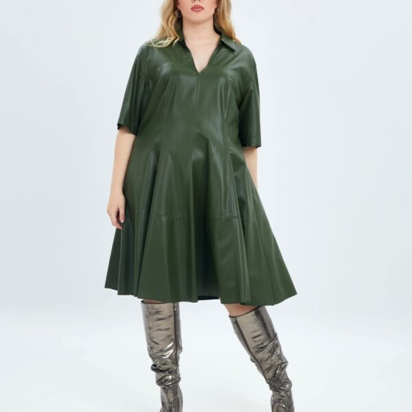 Robe simili cuir kaki MAT FASHION