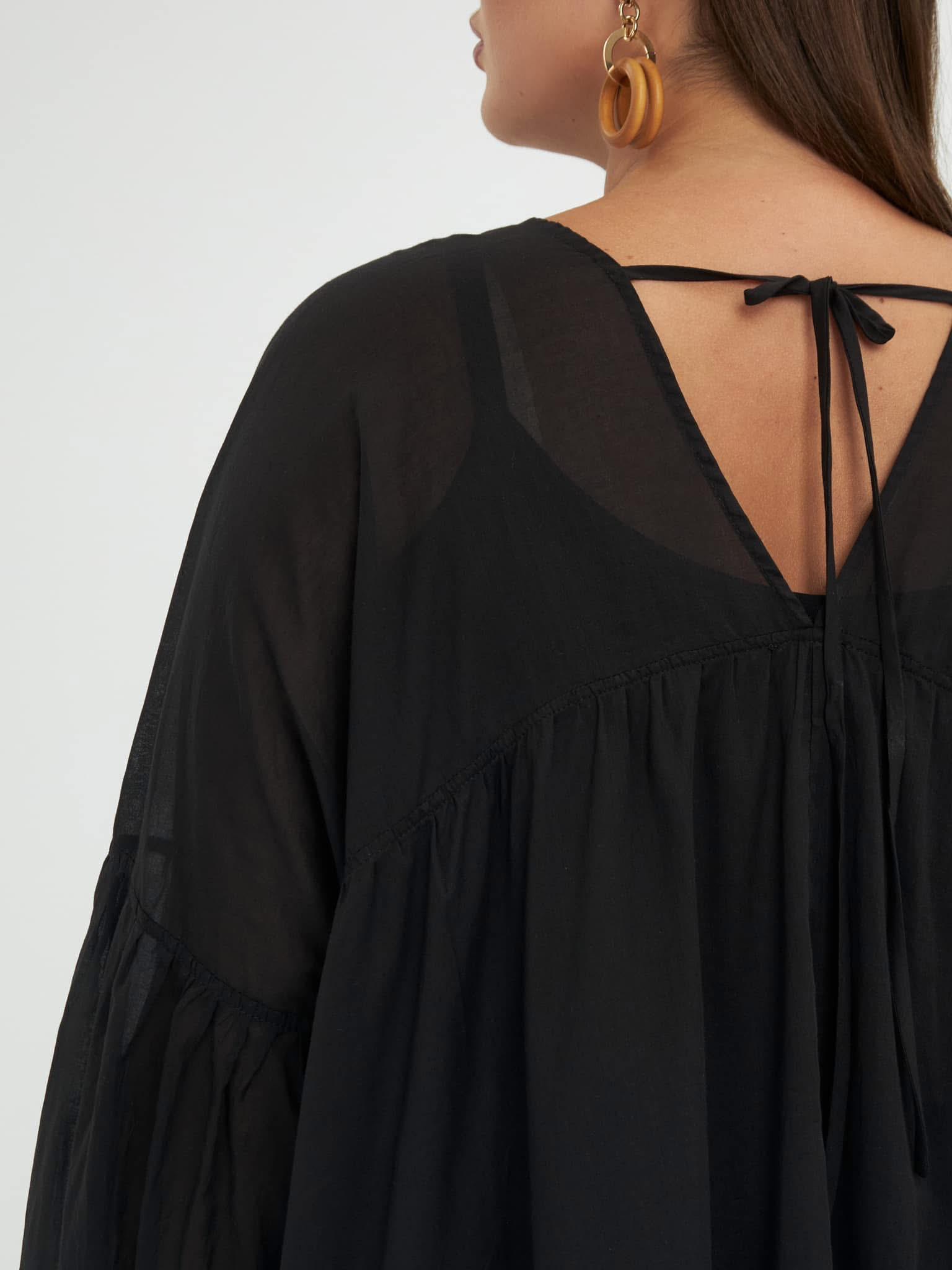 Robe longue noire fluide grande taille Mat Fashion – coupe ample et manches bouffantes – Image 4
