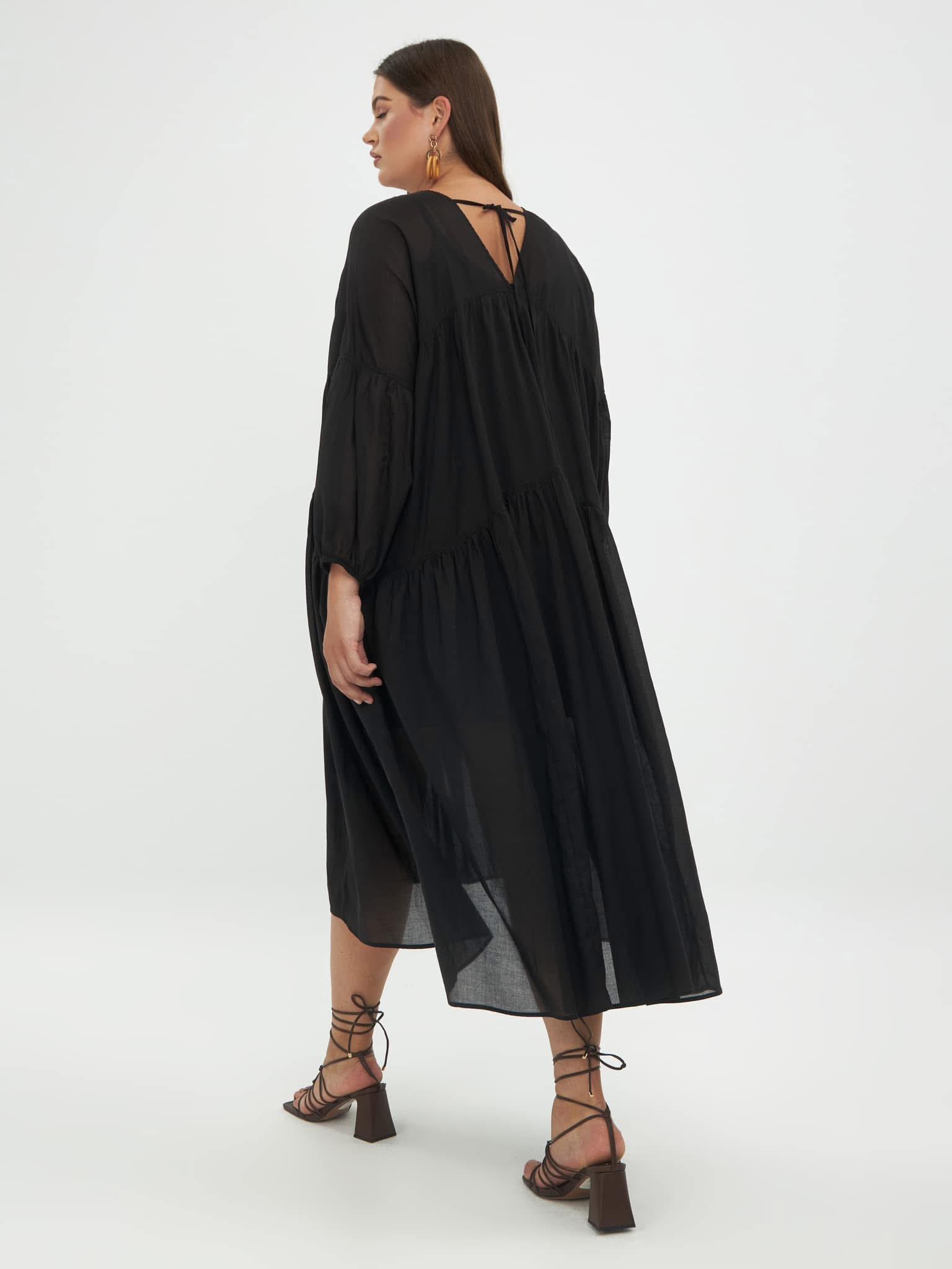 Robe longue noire fluide grande taille Mat Fashion – coupe ample et manches bouffantes – Image 2