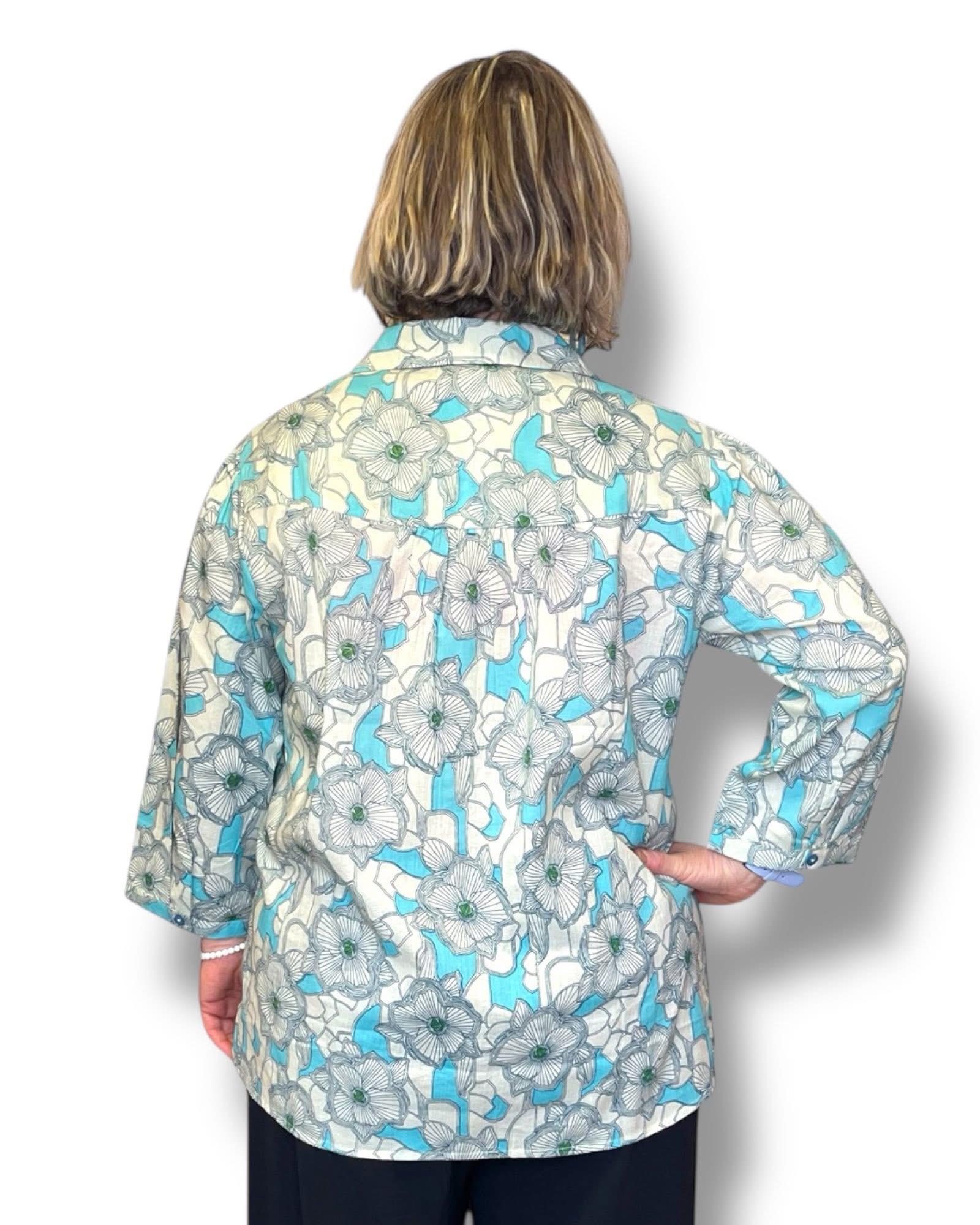 Chemise coton à fleurs turquoise Agathe et Louise – Image 2