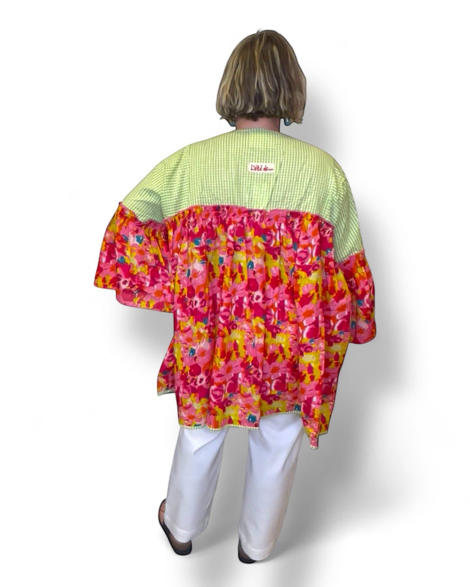 Tunique bohème l'Eté de Jeanne oversize coton fleurs et vichy – Image 2