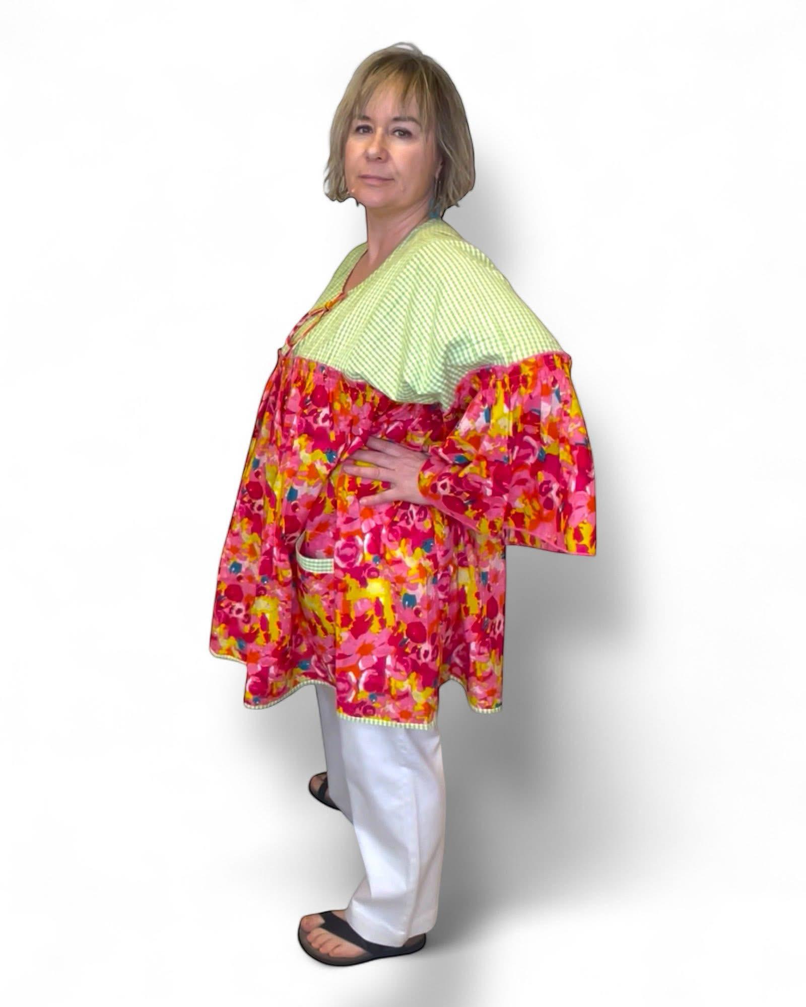 Tunique bohème l'Eté de Jeanne oversize coton fleurs et vichy – Image 3