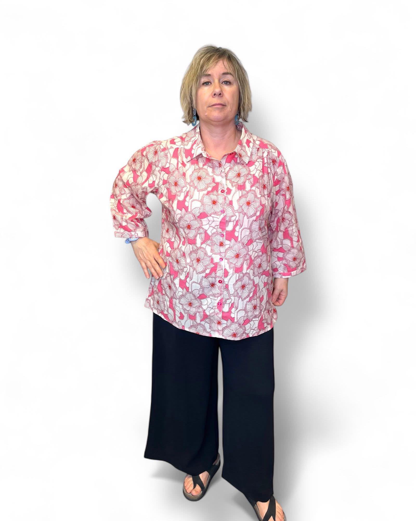 Chemise coton à fleurs rose Agathe et Louise – Image 2