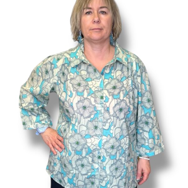 Chemise coton à fleurs turquoise Agathe et Louise