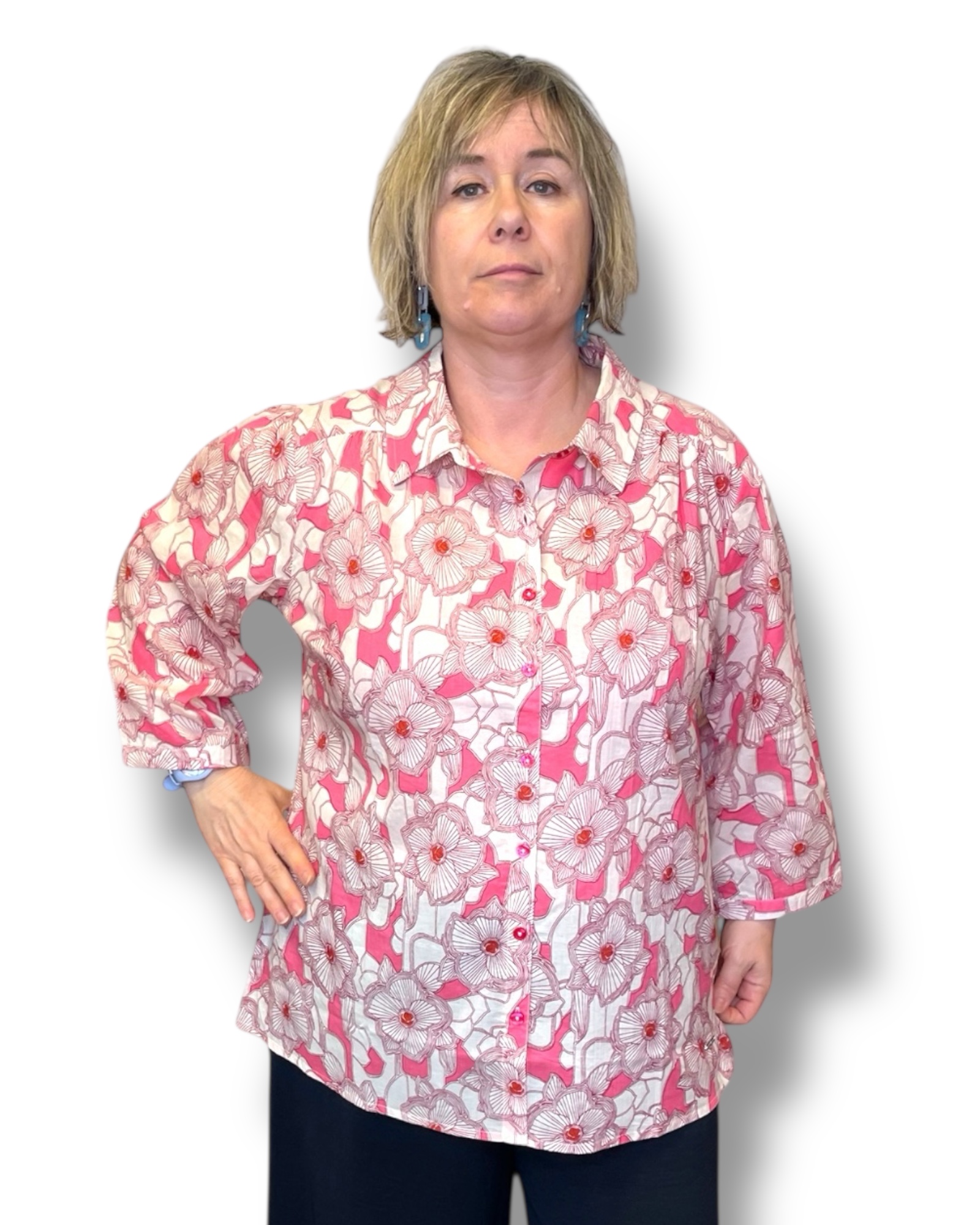 Chemise coton à fleurs rose Agathe et Louise