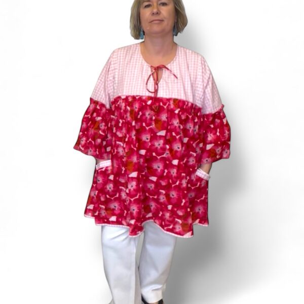 Tunique bohème l'Eté de Jeanne oversize coton fleurs et vichy