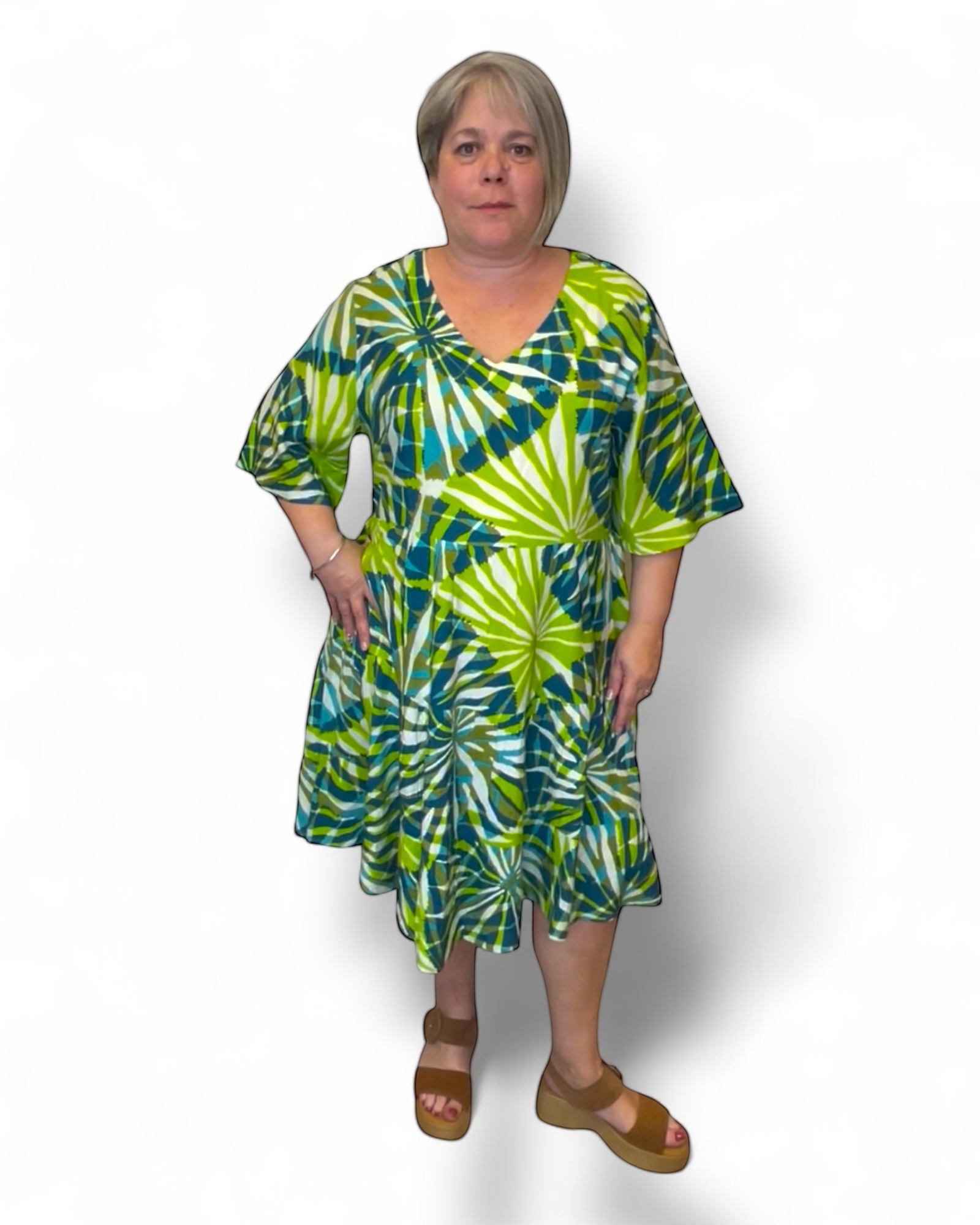 Robe tunique tropicale verte grande taille Agathe et Louise