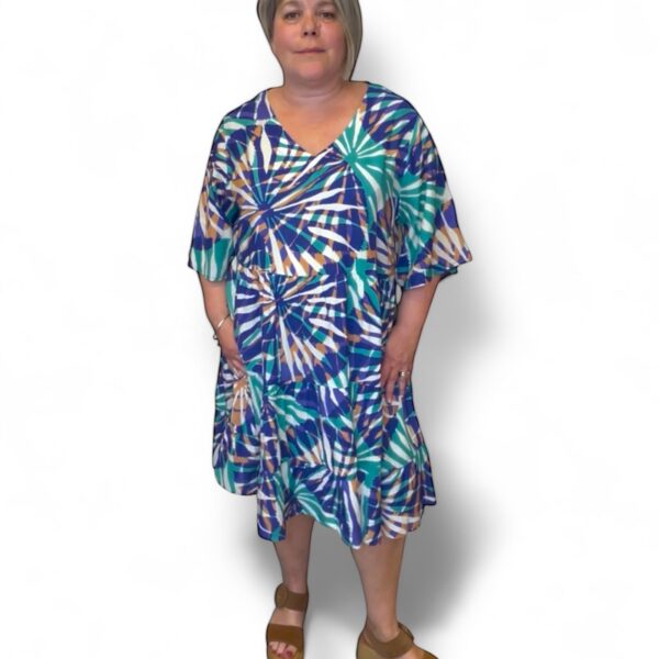 Robe tunique tropicale bleue grande taille Agathe et Louise
