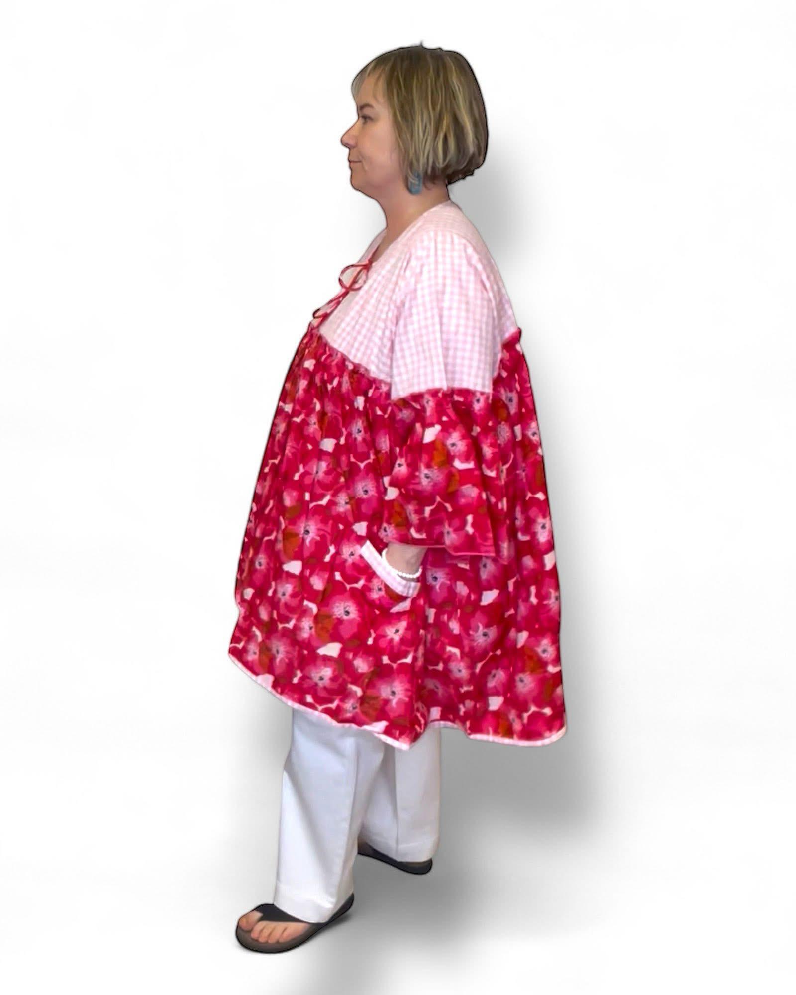 Tunique bohème l'Eté de Jeanne oversize coton fleurs et vichy – Image 4