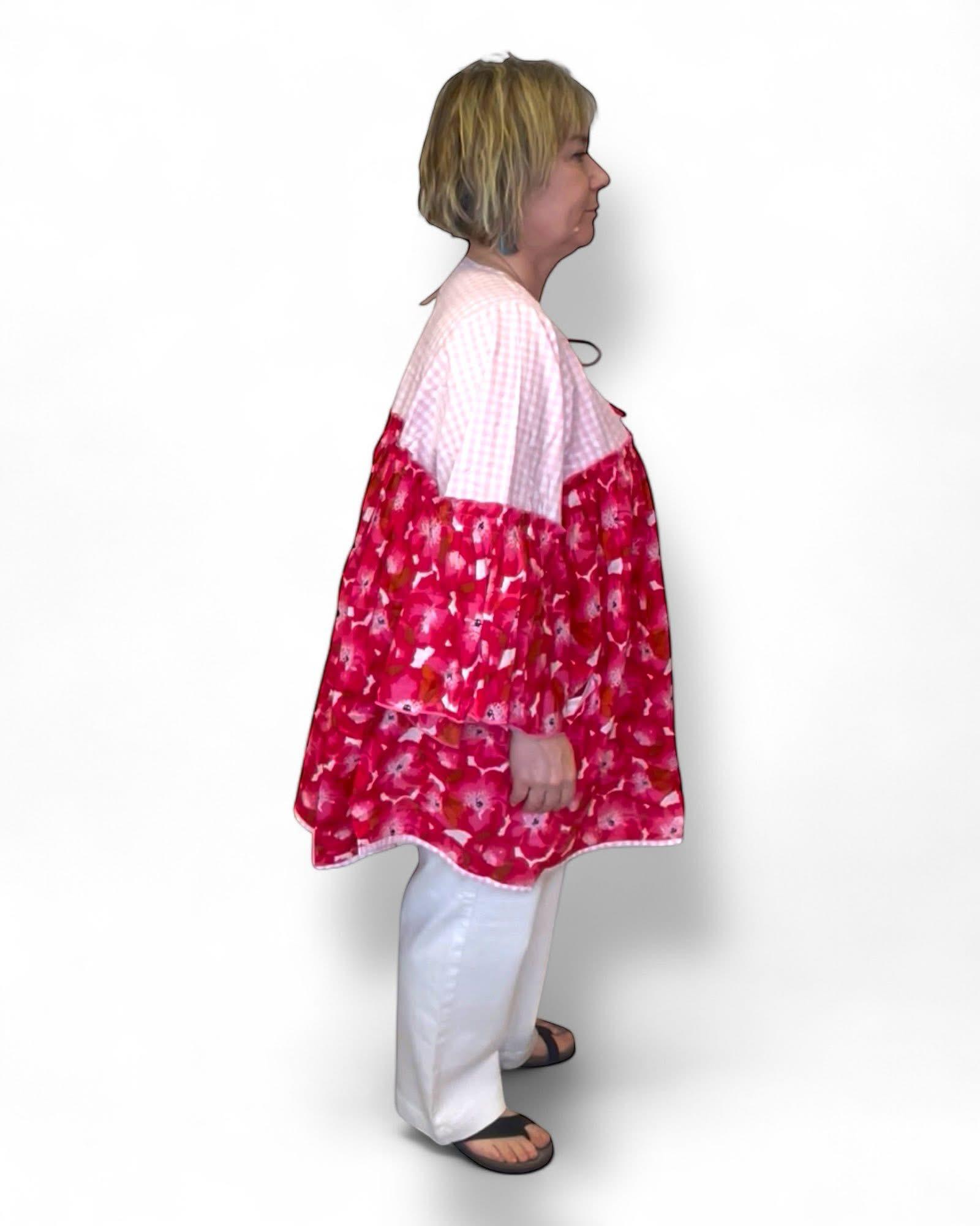 Tunique bohème l'Eté de Jeanne oversize coton fleurs et vichy – Image 2