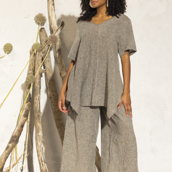 Ensemble tunique et pantalon gris rayé grande taille G'Ozé – coupe oversize et style naturel