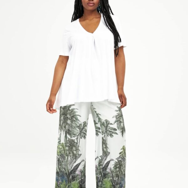 Pantalon imprimé tropical vert, violine et bleu grande taille 48 Mat Fashion – coupe fluide et taille élastiquée